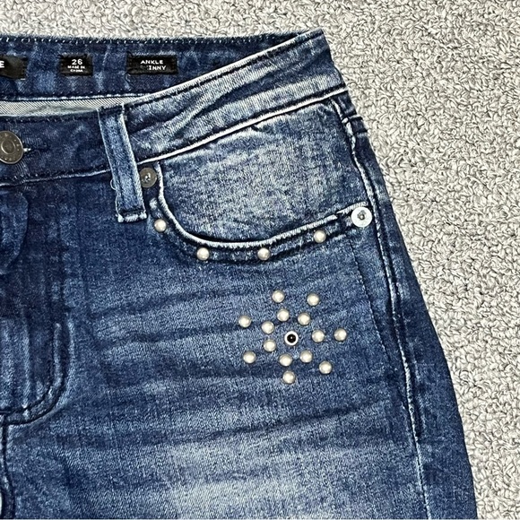Miss Me Ankle Skinny Jeans Womens Size 26 Blue Studded Rhinestone Faded Denim - Picture 5 of 12